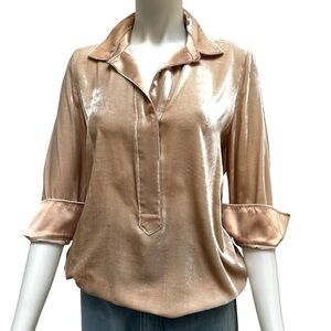 Sundance Hi Low cream gold Velvet Silk Tunic blouse XS Lagenlook Travel Vacation